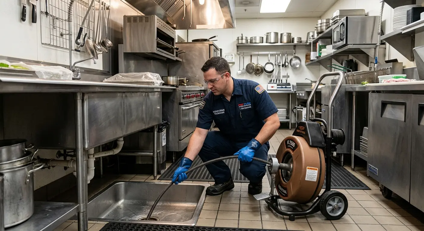 Commercial drain cleaning service in a restaurant kitchen in Adrian